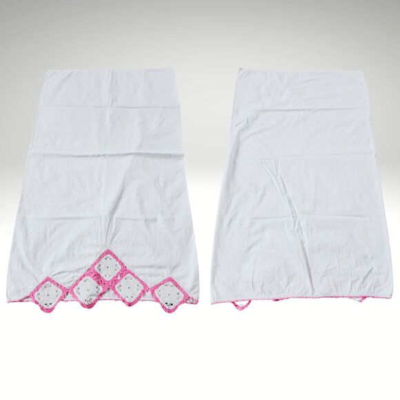 Vintage Hand Embroidery Crochet Lace Pillowcases Pink Cotton Set of Two Bedroom - Picture 2 of 4